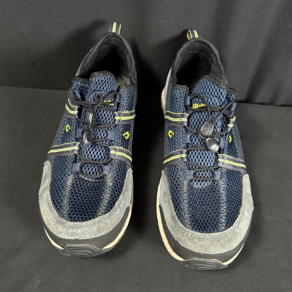 Olukai Mens Kia'i Trainer Navy Dark Shadow Grey Mesh Leather Sneakers Mens 12